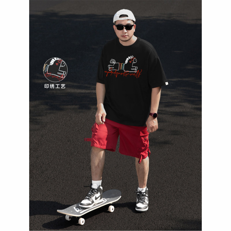 KERWATS品牌大码男装潮胖子本命年小马年图案刺绣加大号肩短袖t恤,男装,大码上装,淘宝优惠券,粉丝福利购,淘宝优惠卷