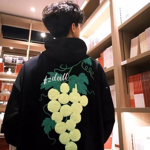 美式 宽松潮牌重磅纯棉外套 高街葡萄网球毛巾绣连帽卫衣男款 秋冬季