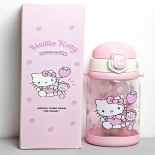 三丽鸥Hellokitty水杯大容量耐高温女生高颜值塑料带吸管杯子便携