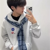 美式 加厚外套 潮牌宽松情侣装 高街格子披肩假两件连帽卫衣男款 秋季