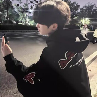 美式高街oversize套头连帽卫衣男款秋冬季新款高级感痞帅百搭外套