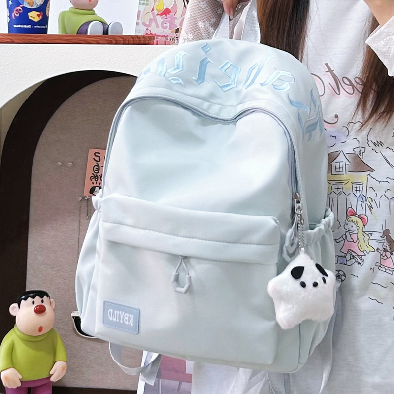 原创书包女学生简约刺绣百搭纯色