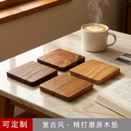 复古实木拉丝木纹水杯垫装饰木板
