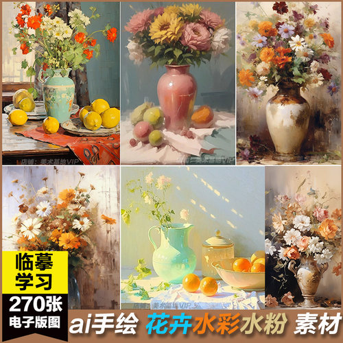 ai手绘花卉色彩水粉手法效果绘画美术冷暖静物虚拟写实图片素材
