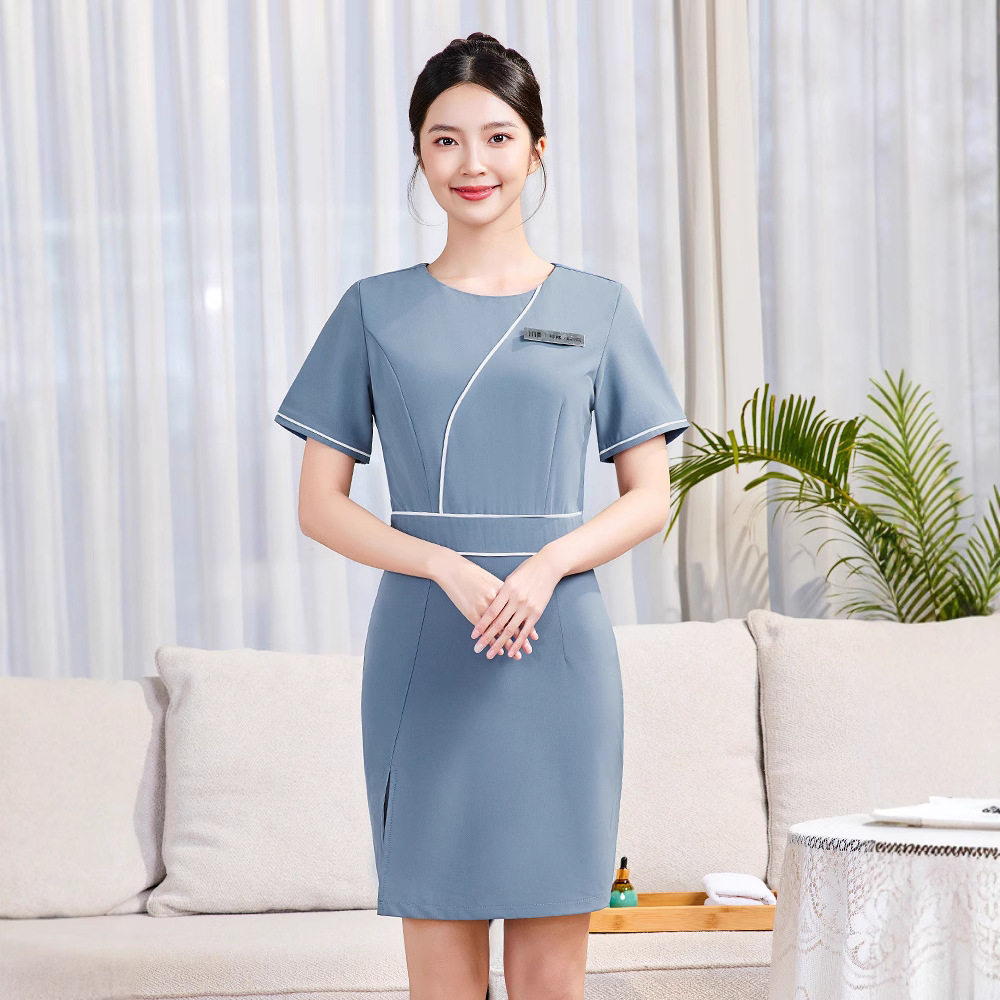 2026美容院工作服女夏季SPA养生馆美容师足浴技师连衣裙医美工装