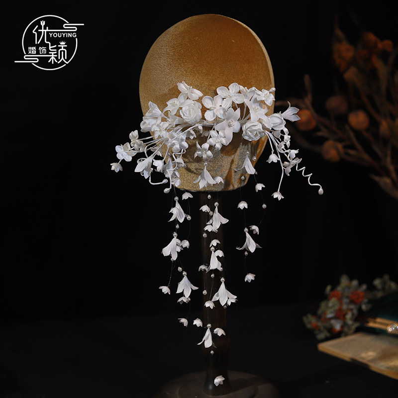 优颖复古流苏铃兰花新娘婚纱造型头饰结婚拍照写真温柔后脑勺头花
