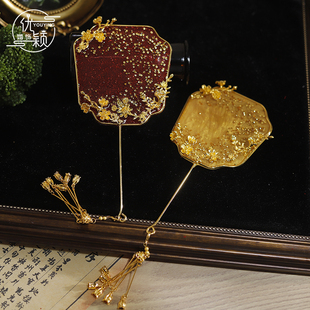 优颖金色腊梅花闪钻龙凤褂巴掌小团扇新娘结婚秀禾晨袍礼服小团扇