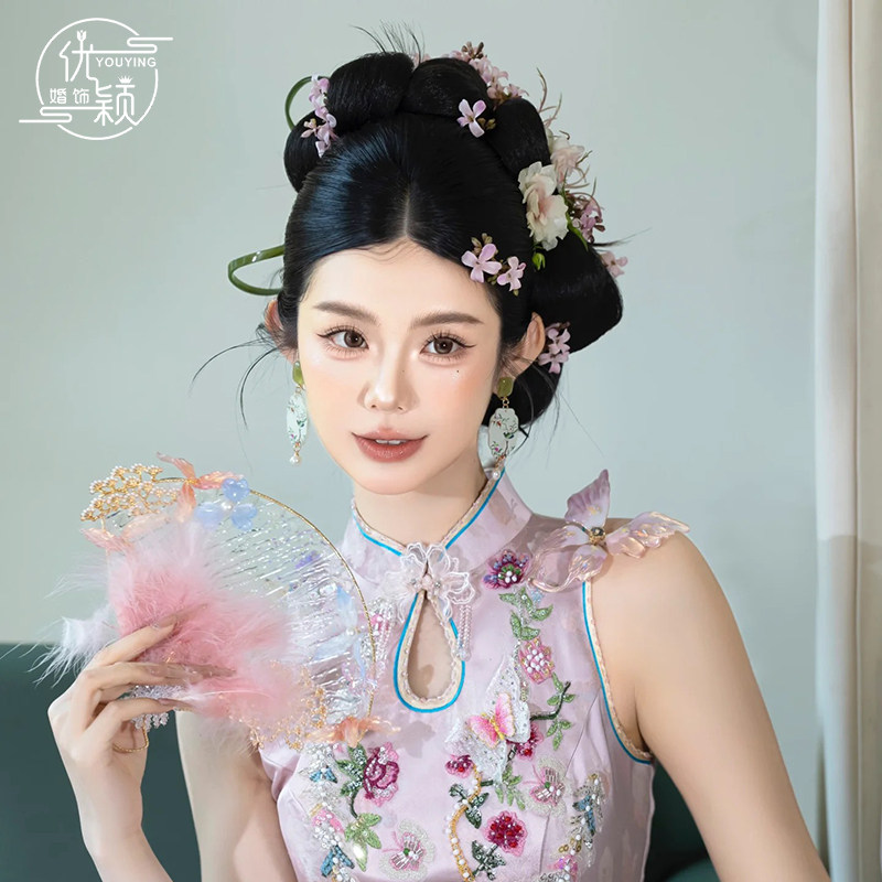 新款森系新娘头饰清新甜美粉色花朵边夹头饰新娘旅拍写真造型头花