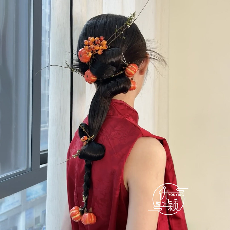 新娘饰品秀禾服头饰新款秀禾新娘果实雪柳花头饰结婚头饰真花发饰
