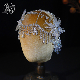 优颖精致超闪水钻水晶头纱发夹套装新娘结婚森系韩式婚纱礼服配饰