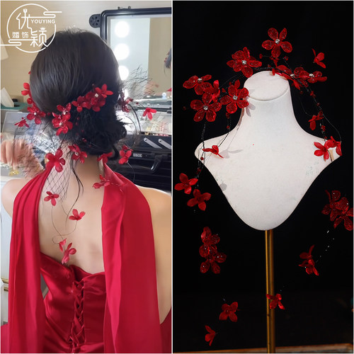 新款手作绢花烫花发饰