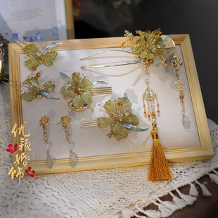 新中式新娘头饰秀禾服晨袍旗袍龙凤褂步摇发簪简约发饰婚礼配饰品