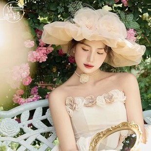 英式浪漫网纱小礼帽复古名媛上海滩优雅头饰白色婚纱礼服外景帽子