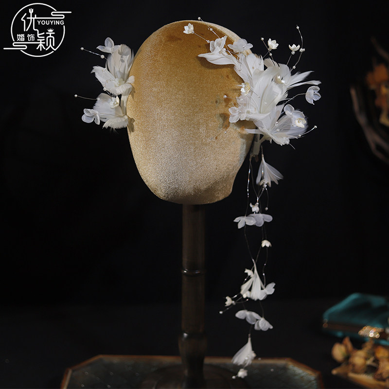 优颖新款森系重工铃兰花瓣发箍发带新娘结婚作复古婚纱盘发饰品
