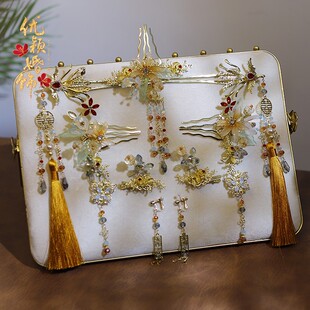 新中式新娘头饰简约减龄古风秀禾服龙凤褂发簪步摇发饰婚礼配饰品