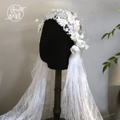 优颖蔷薇花复古蕾丝民国风头纱帽法式 气质新娘结婚头饰旅拍发饰品