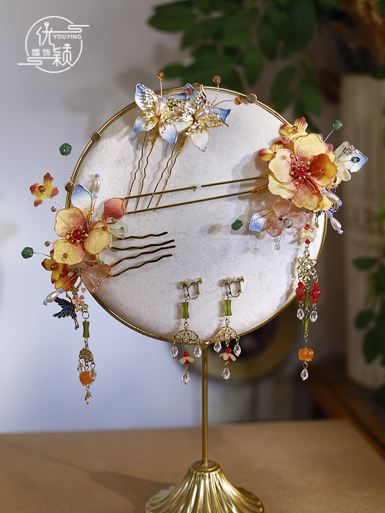 优雅减龄绒花发簪汉服晨袍发饰