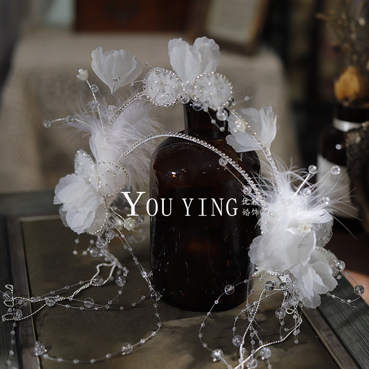 仙气甜美蝴蝶结羽毛水晶珠圣女冠