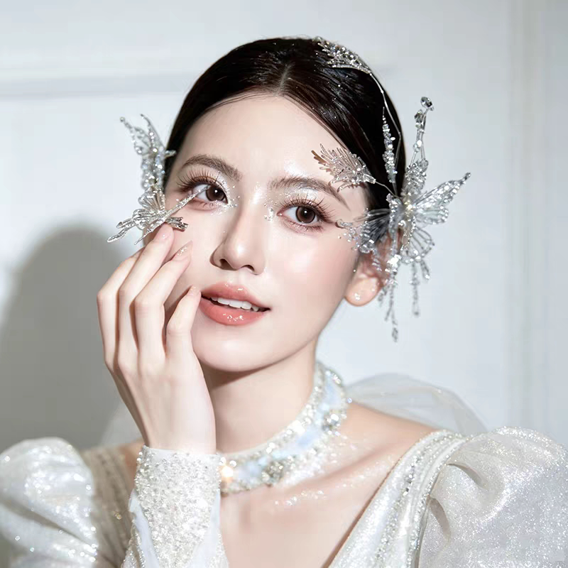 优颖新娘头饰水晶闪耀高级感滴胶蝴蝶发夹手工超仙高级感婚纱配饰