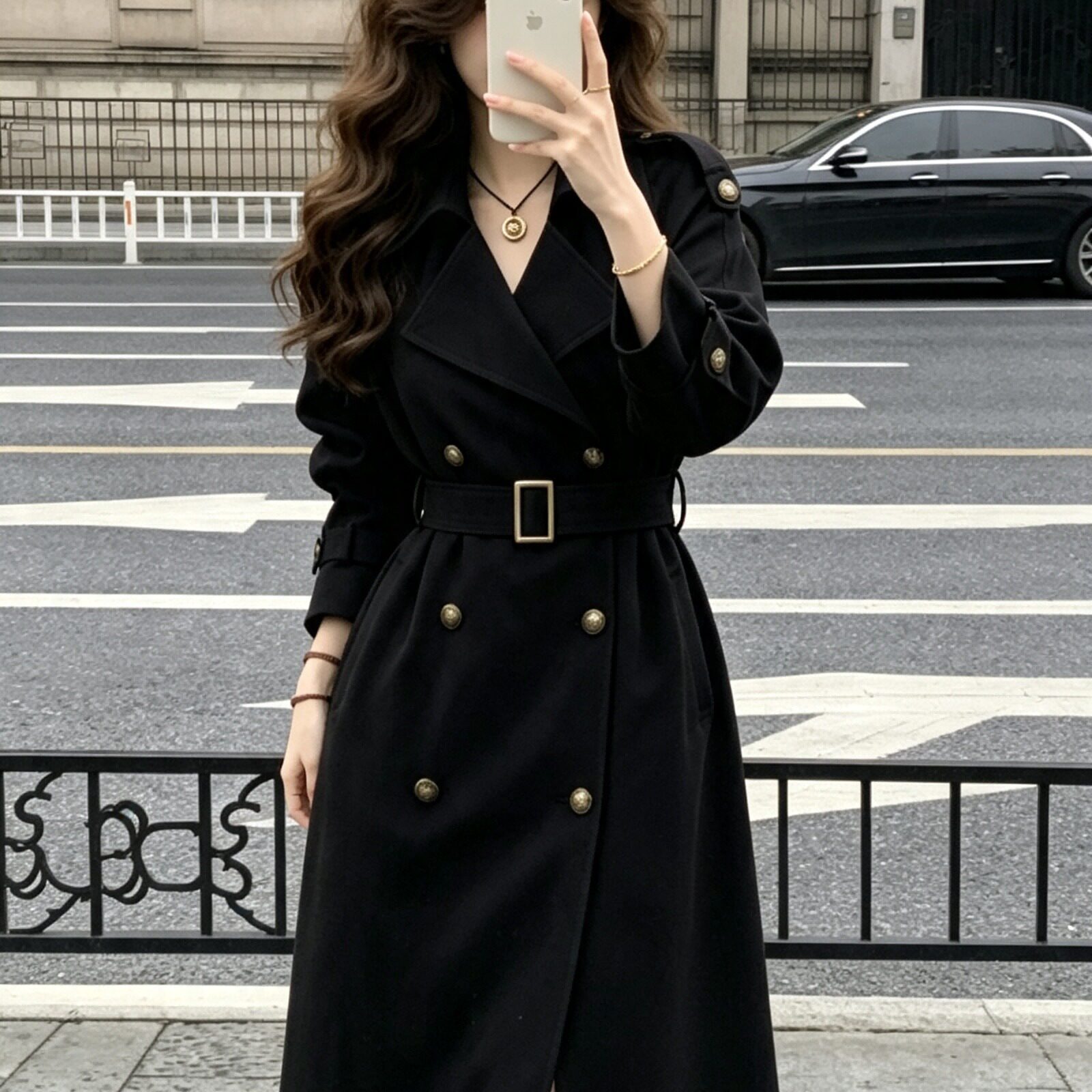 风衣女款2026新款秋装显瘦气质高级感时尚黑色中长款巨好看的外套