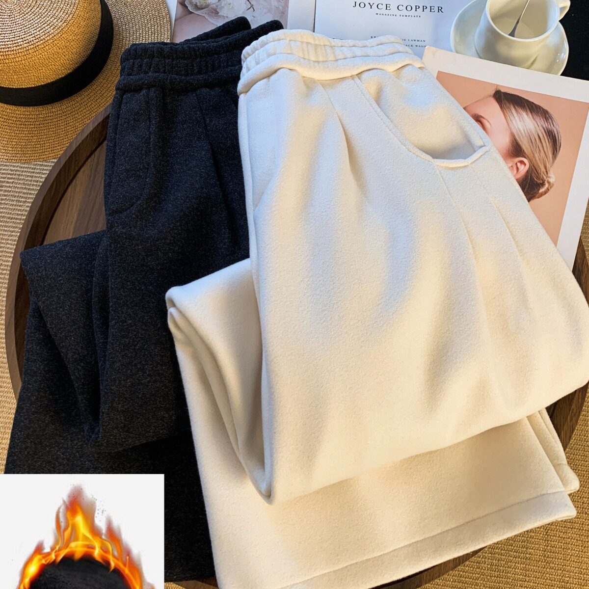 大码超宽松阔腿裤女2026年新款冬装高腰加绒休闲卫裤香蕉运动裤
