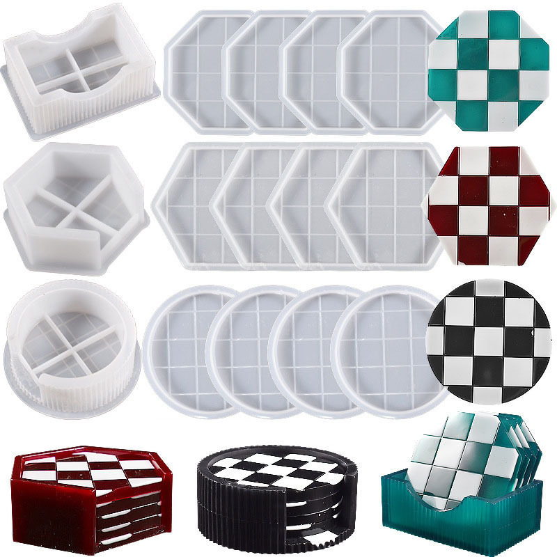 diy滴胶棋盘格纹长方六边圆形杯图片