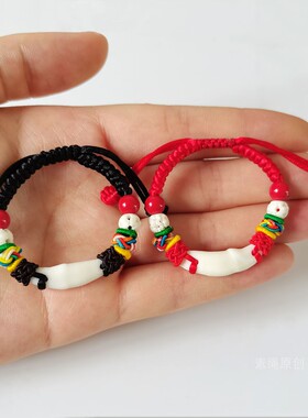 婴儿宝宝小孩夜哭朱砂手链桃篮防惊吓红绳黑狗牙桃木手串儿童脚链