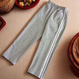 二道杠浅灰色校服裤子双白条初高中生小学生儿童运动裤春秋季加绒