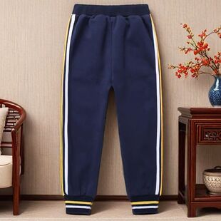 束脚白色黄色条校服裤子深蓝藏青色初高中生小学生儿童运动裤大码
