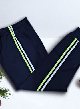束脚直筒白色条浅绿色杠校服裤藏青色初高中生小学生儿童荧光绿边