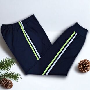藏青色初高中生小学生儿童荧光绿边 束脚直筒白色条浅绿色杠校服裤
