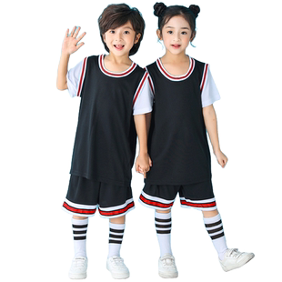 篮球服装儿童短袖 篮球服套装男童中小学生训练服有袖定制黑色女