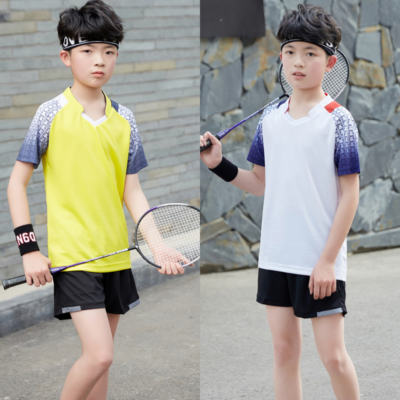 打羽毛球服儿童套装夏季中大童乒乓球服6&mdash;12岁女童运动上衣男童