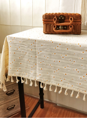拾光奶油色碎花桌布田园风ins复古暖黄色餐布流苏花边甜品台摄影