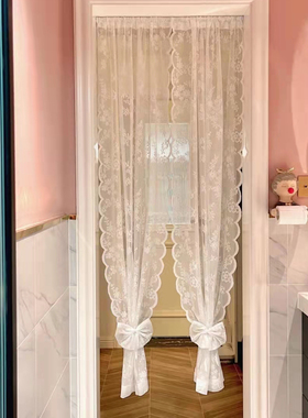 复古网红白色蕾丝门帘欧法式镂空纱帘隔断帘短帘波浪边免打孔定制
