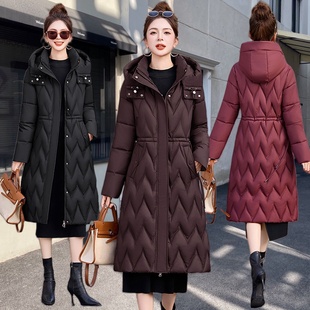 冬季收腰显瘦气质棉衣女中长款过膝加厚洋气女士棉服外套冬装棉袄