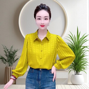 中年妈妈长袖衬衫女宽松百搭上衣