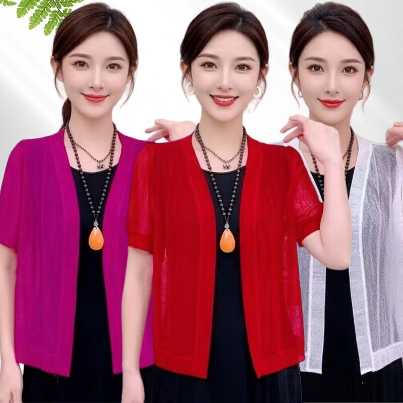 短袖开衫女夏季薄款女士白色上衣图片
