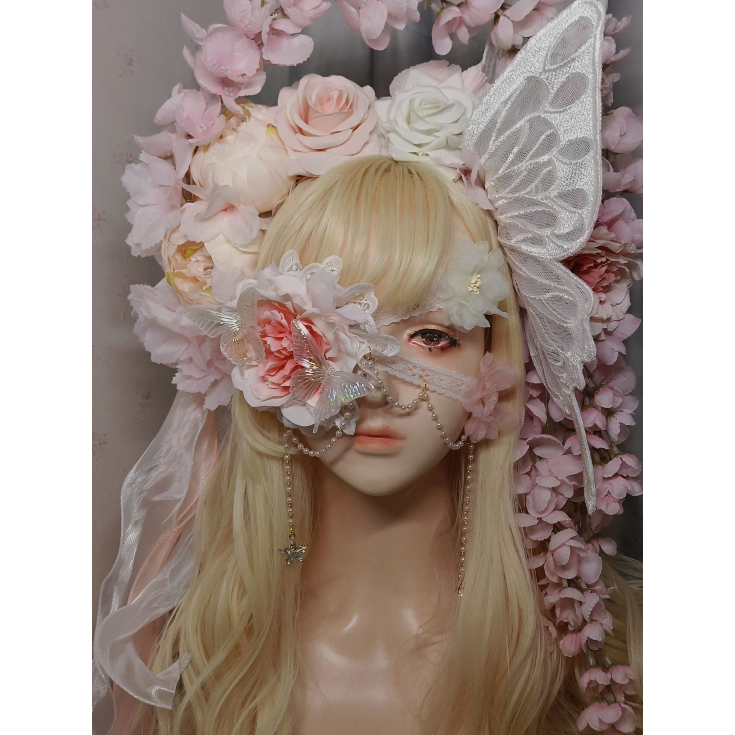 【垂耳汪】原创眼罩24新款图透Lolita花嫁粉色华丽走秀手作