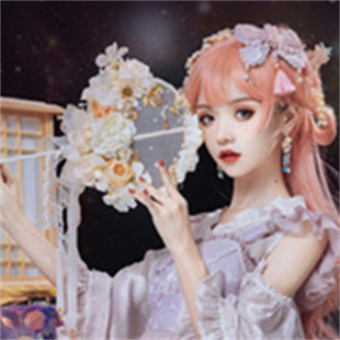 【垂耳汪】原创lolita手作生成色中华风长柄团扇夜花千树和平之春