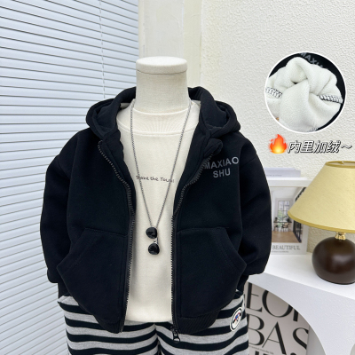 中小男童秋冬薄绒连帽一体绒外套