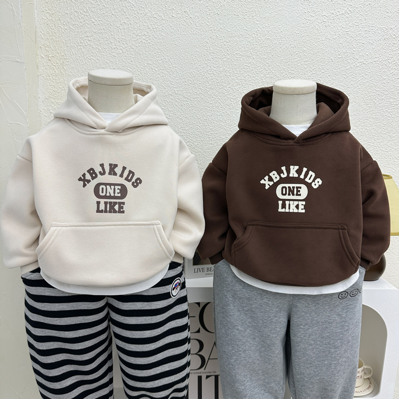 中小童秋冬韩版连帽加绒卫衣