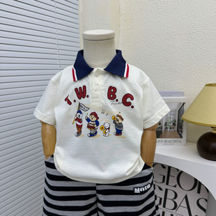 短袖 2025新款 男童夏季 polo衫 卡通上衣 儿童洋气时髦休闲潮薄款 夏装