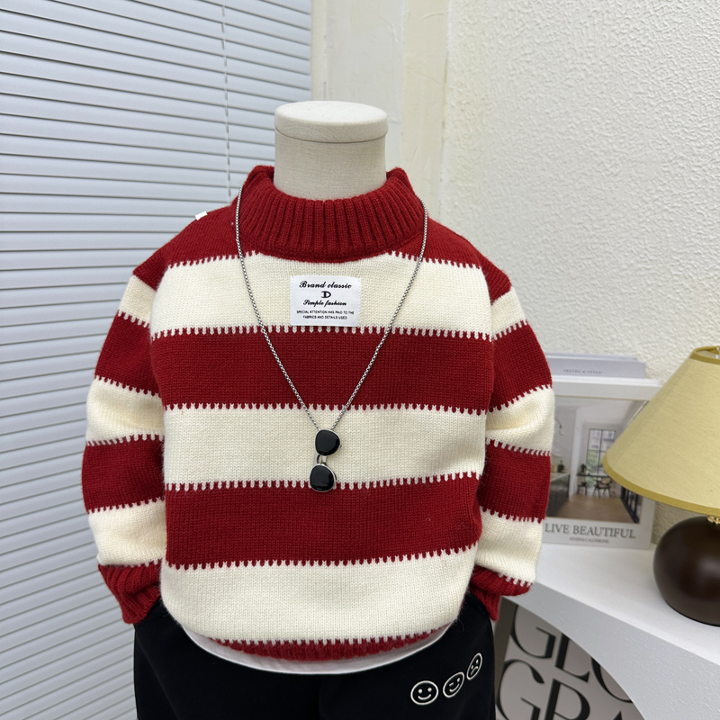 中小童冬装保暖条纹毛衣针织衫