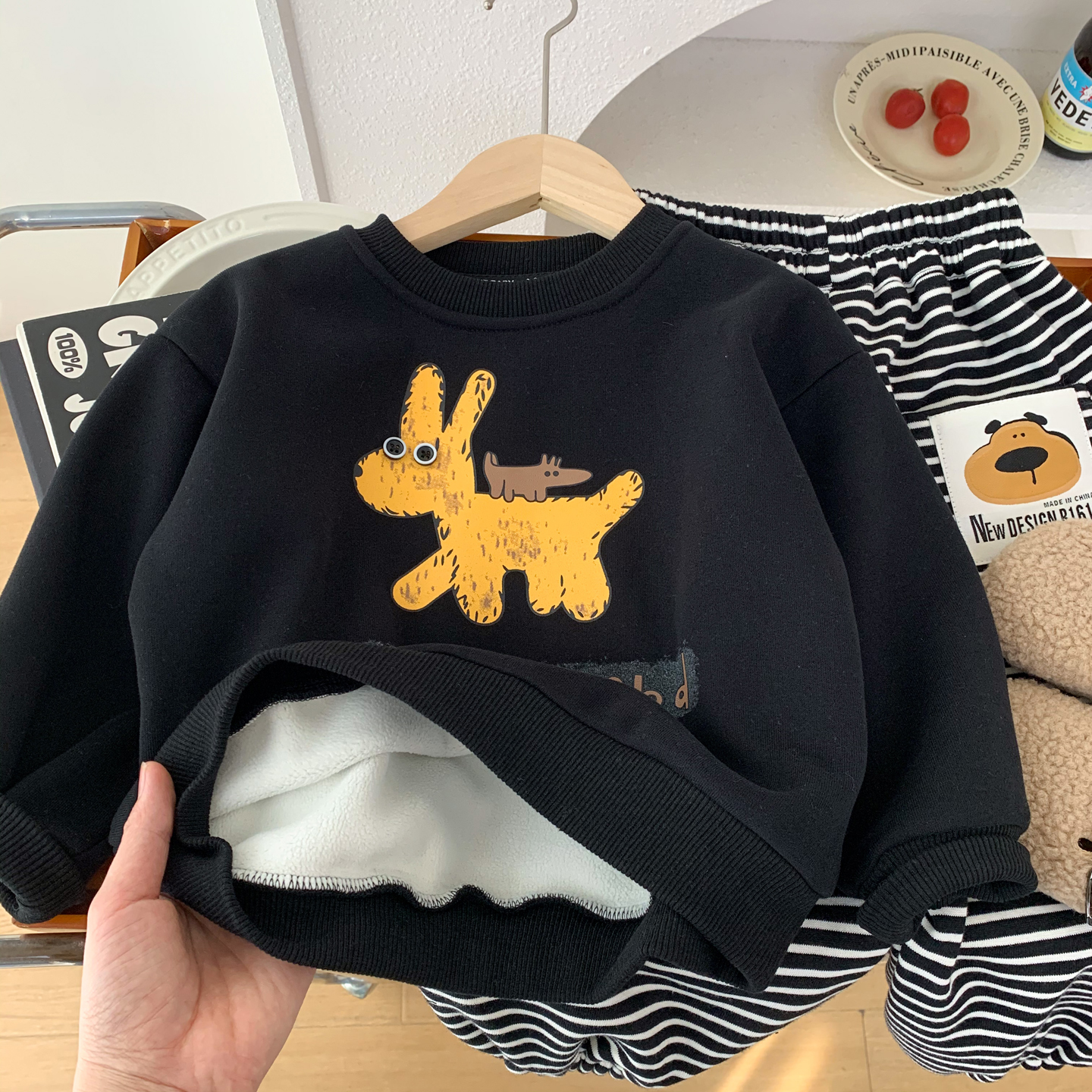 男童秋冬一体加绒卡通保暖卫衣