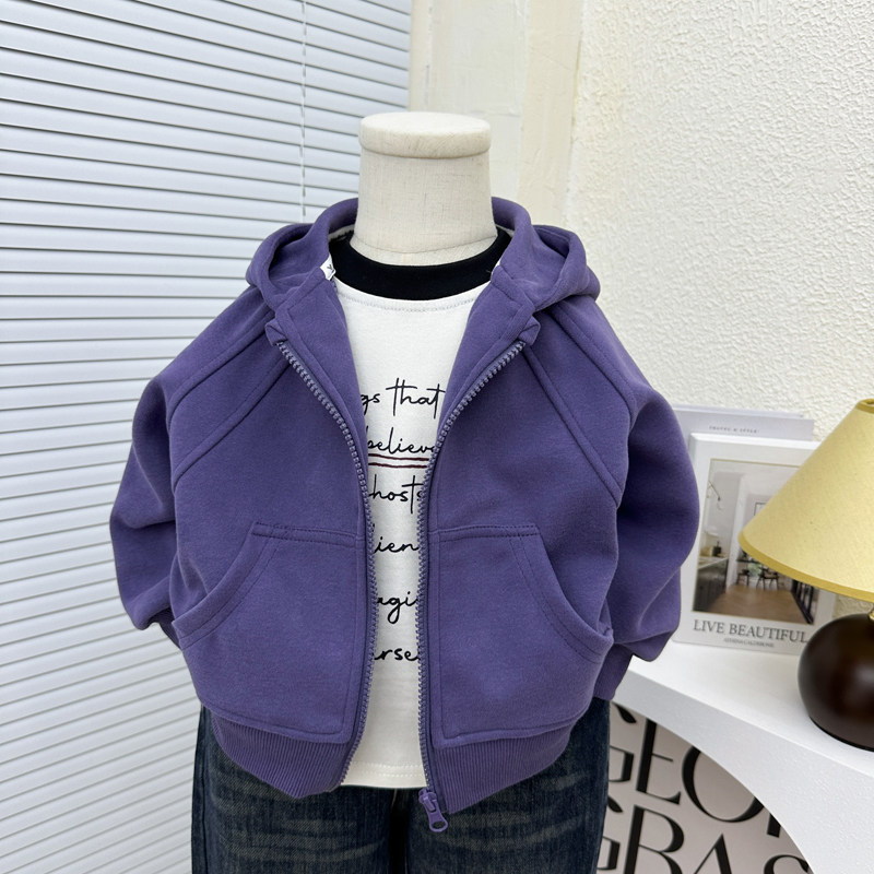 儿童春秋装连帽外套2025新款男童韩版洋气卫衣开衫秋冬加绒帽衫潮