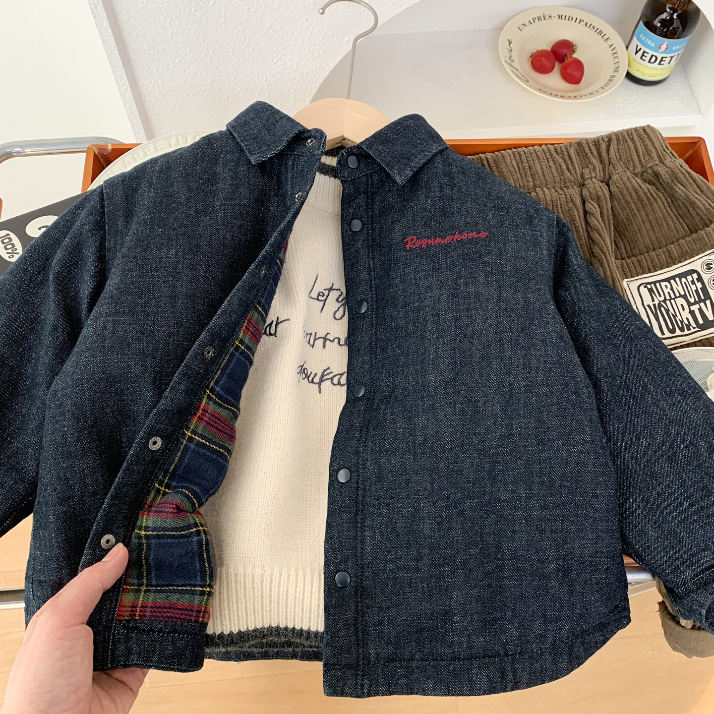 男童秋冬装衬衫百搭夹棉外套