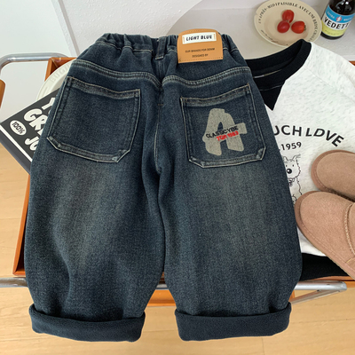 男童秋冬加绒牛仔裤2025新款