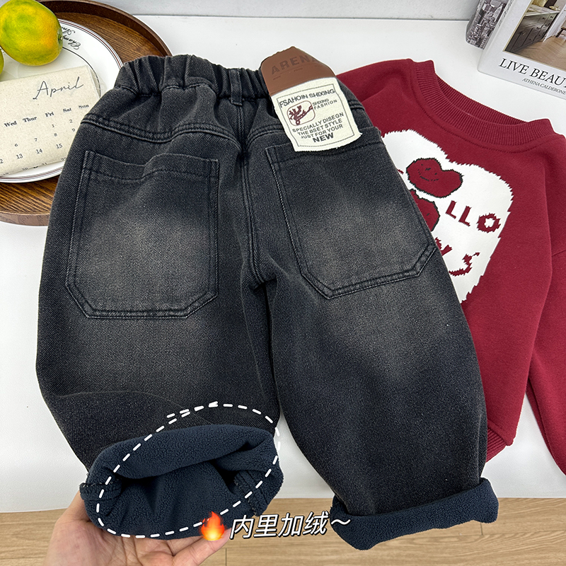 中小童秋冬长裤韩版加绒牛仔裤
