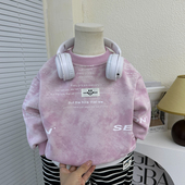 打底衫 儿童扎染时髦上衣男孩春秋韩版 潮 套头卫衣2024新款 男童秋装